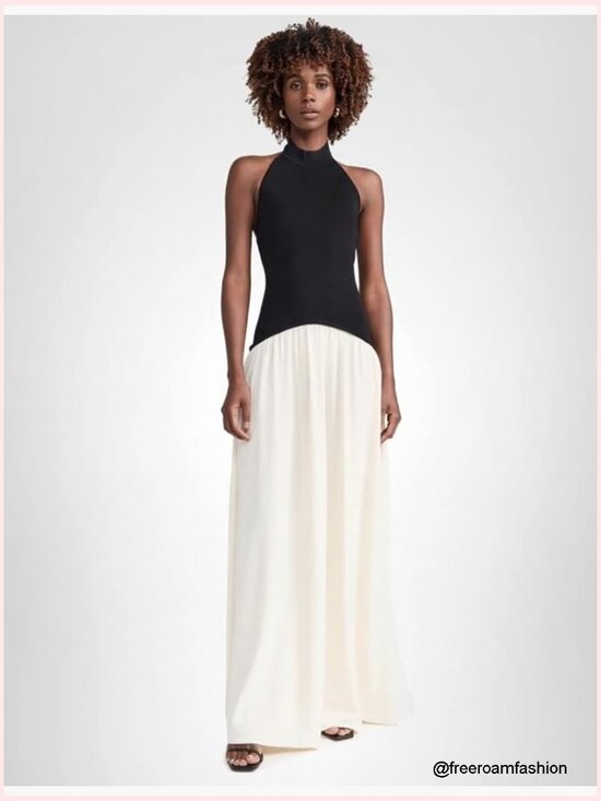Dresses & Skirts - Halter Neck A-Line Midi Dress with Drop Waist